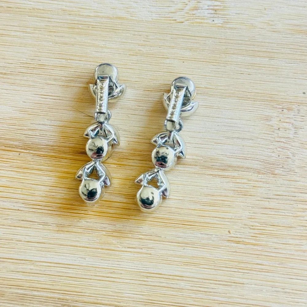 VTG Lisner Bridal Clip Earrings Silver Dangle Rhinestone Jeweled Retro Glam 50s‎